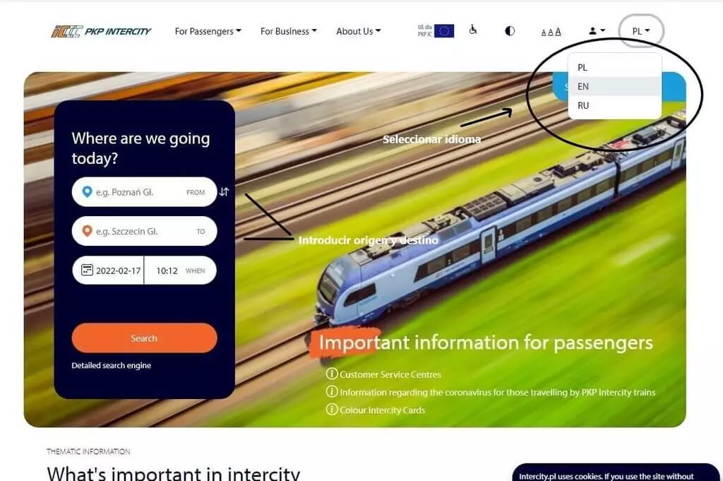web para comprar billetes tren para viajar por Polonia