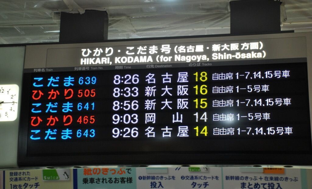 Paneles informativos de Shinkansen (estación de Kioto)