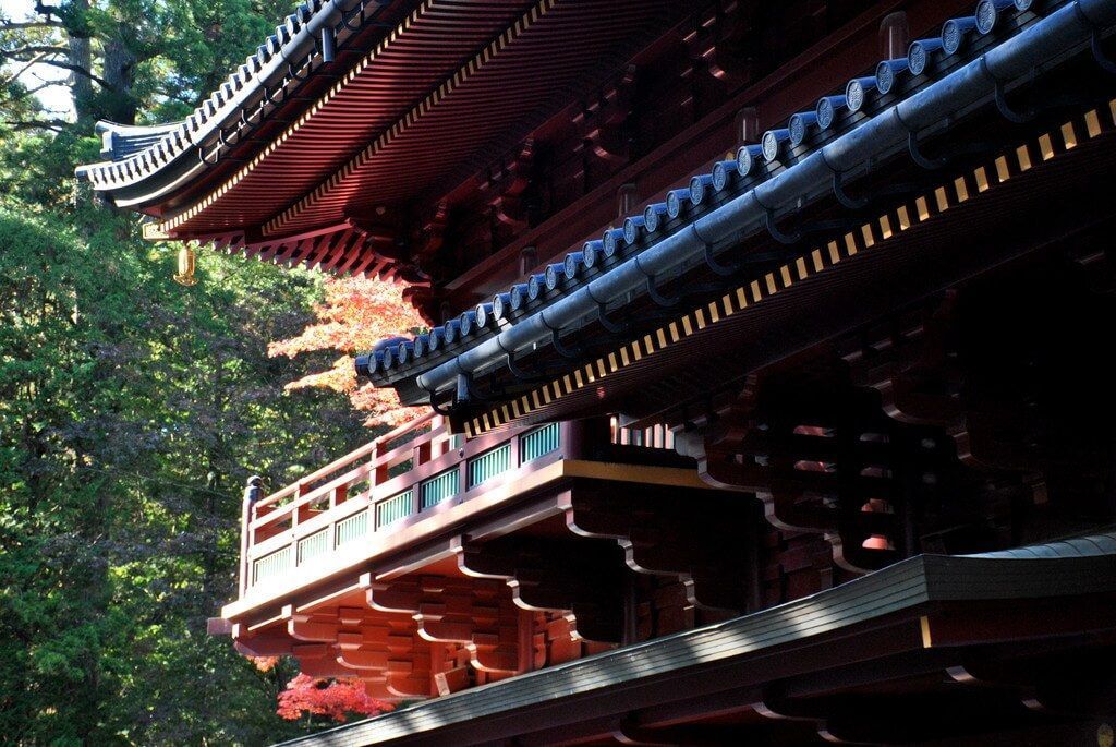 Detalle del salón principal del Templo Rinno-ji