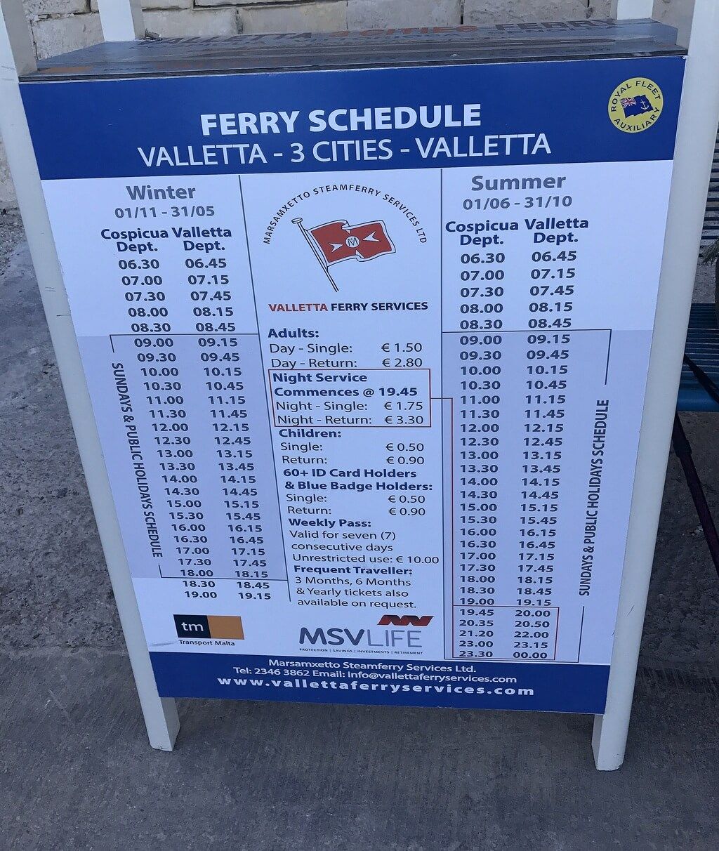 Horarios ferries Valleta-Tres Ciudades