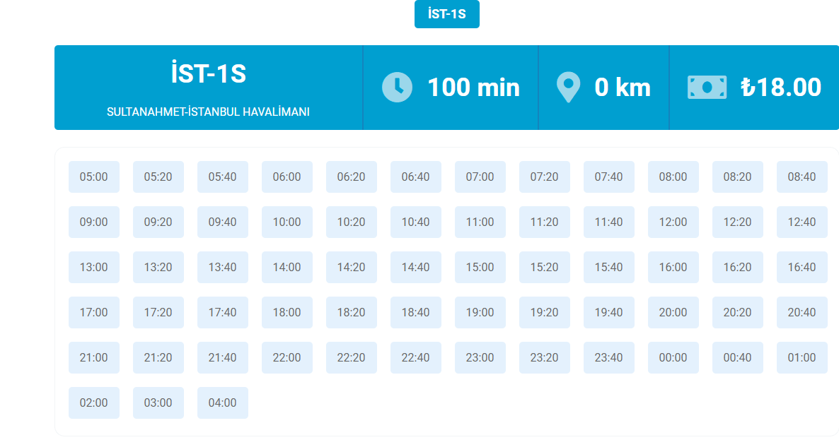 Ejemplo de horario de autobuses Havaist