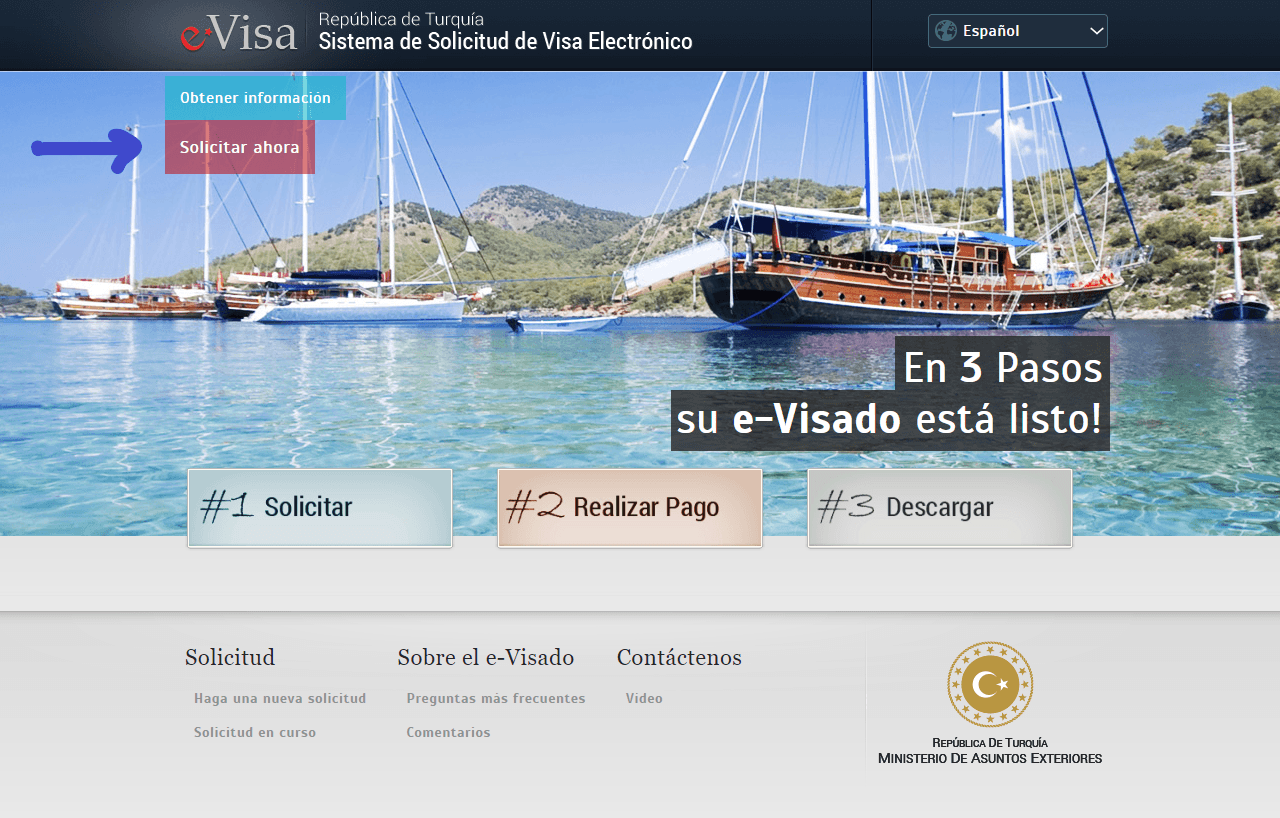 Página web oficial para solicitar el visado turco