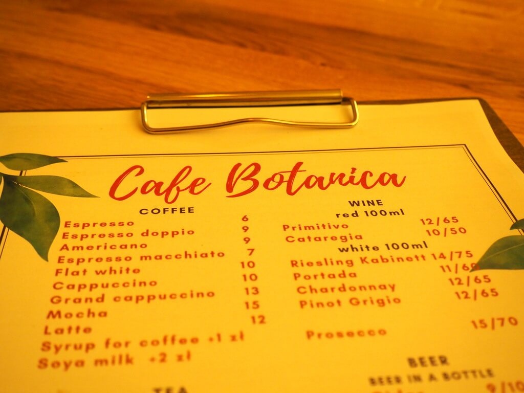 Carta del Café Botánica