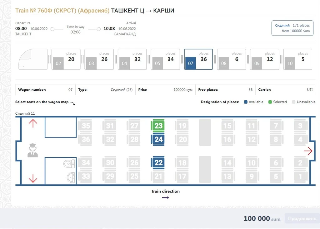 comprar billetes tren para Uzbekistán